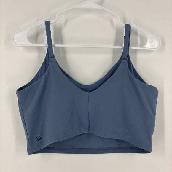 Athleta Elation V-neck Crop Tank Bra Size Large Blue Adjustable Straps Gym - Picture 2 of 6